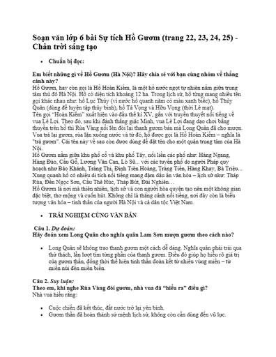 Soạn văn lớp 6 Sự tích Hồ Gươm – trang 22–25 (Chân trời sáng tạo)